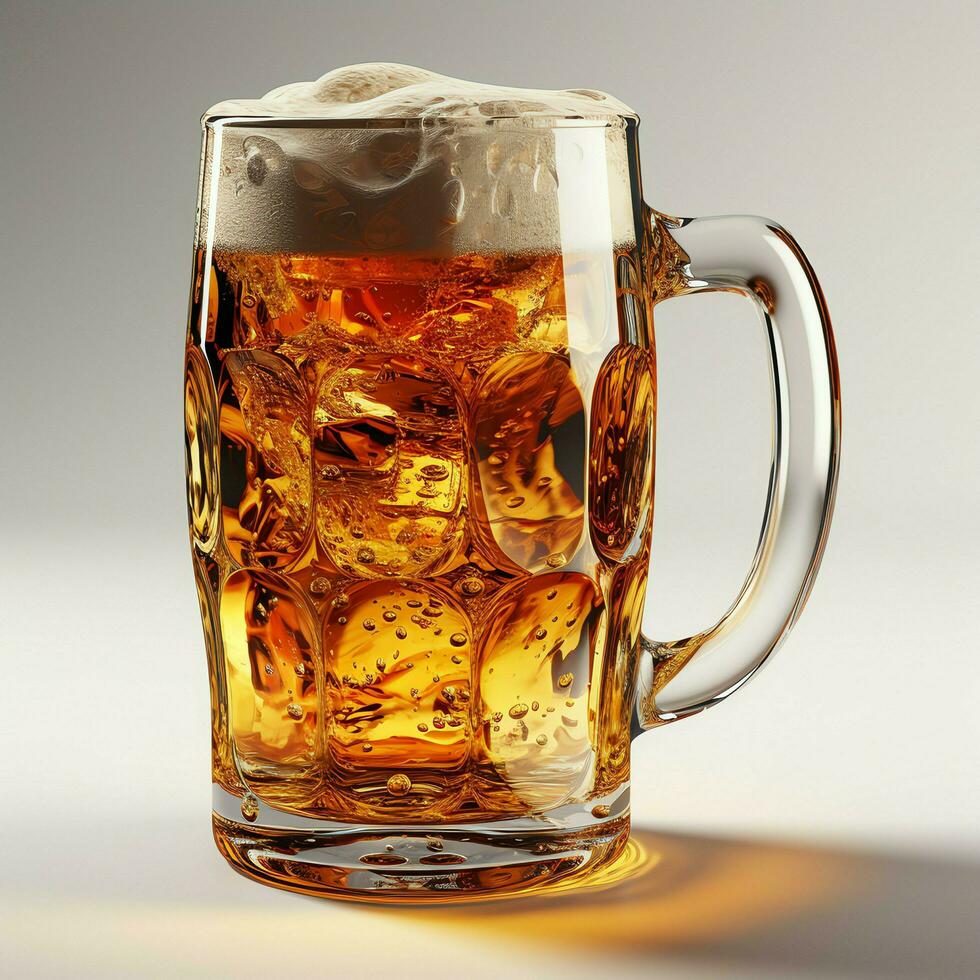 A glass of cold fresh beer with cap of foam. Splash of foam with tasty american beer. Beer day concept by AI Generated photo