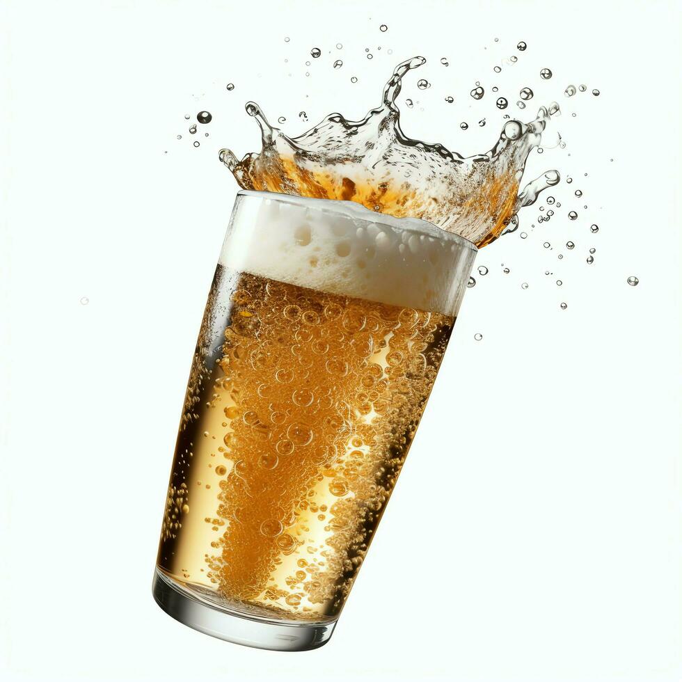 A glass of cold fresh beer with cap of foam. Splash of foam with tasty american beer. Beer day concept by AI Generated photo
