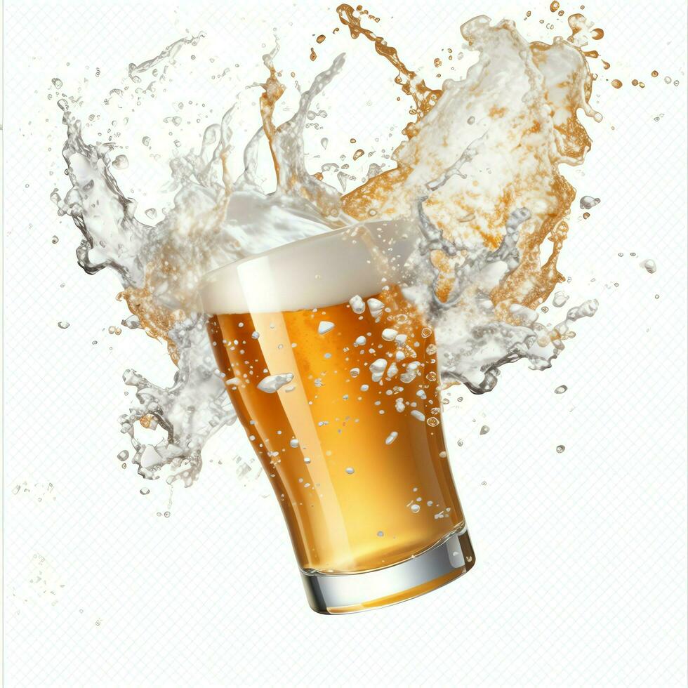 A glass of cold fresh beer with cap of foam. Splash of foam with tasty american beer. Beer day concept by AI Generated photo