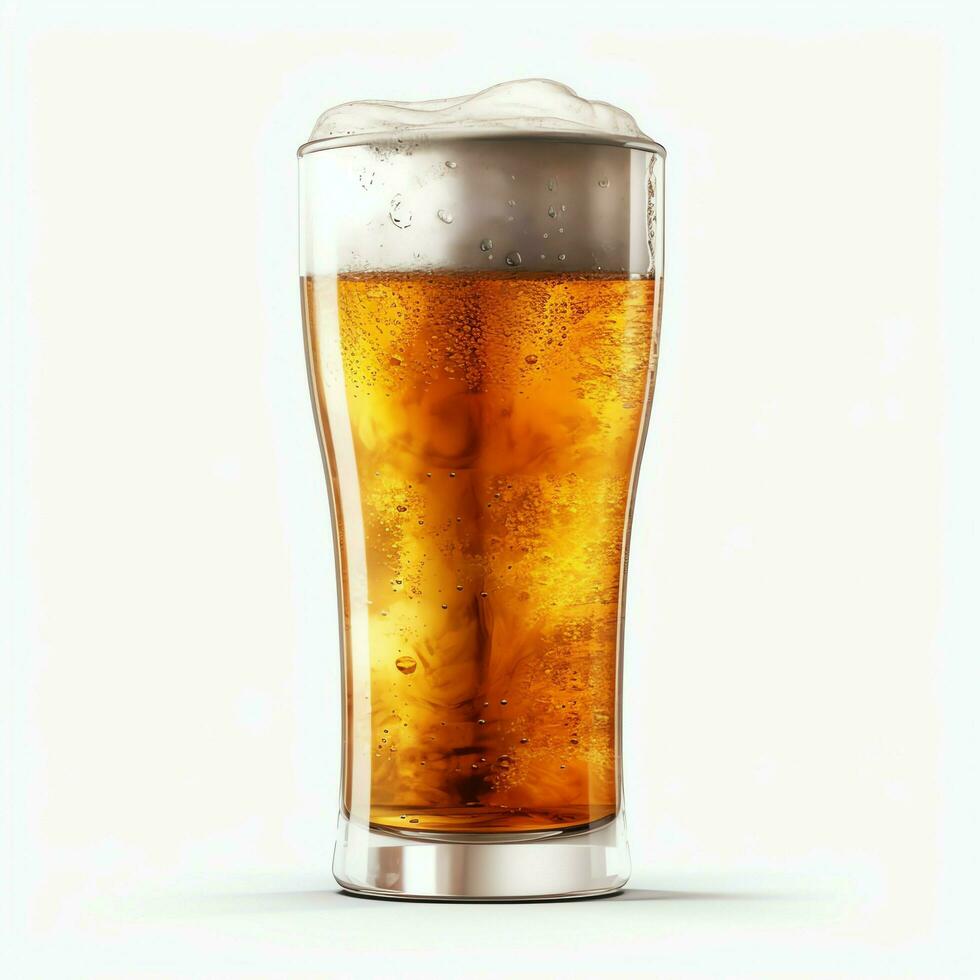 A glass of cold fresh beer with cap of foam. Splash of foam with tasty american beer. Beer day concept by AI Generated photo