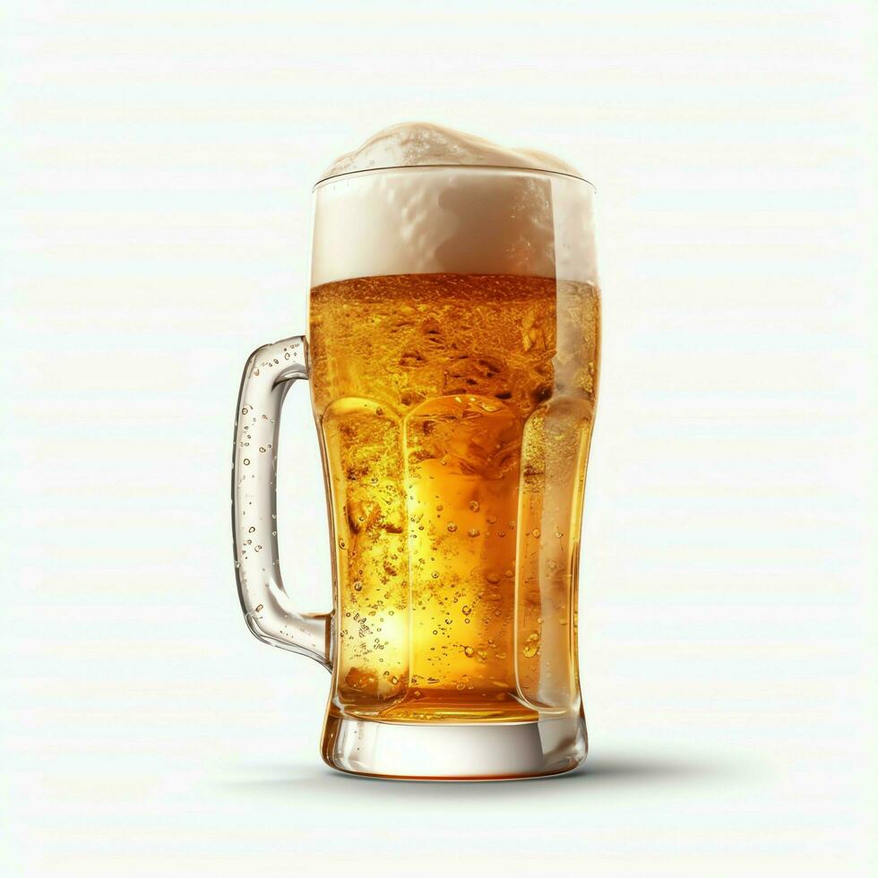A glass of cold fresh beer with cap of foam. Splash of foam with tasty american beer. Beer day concept by AI Generated photo