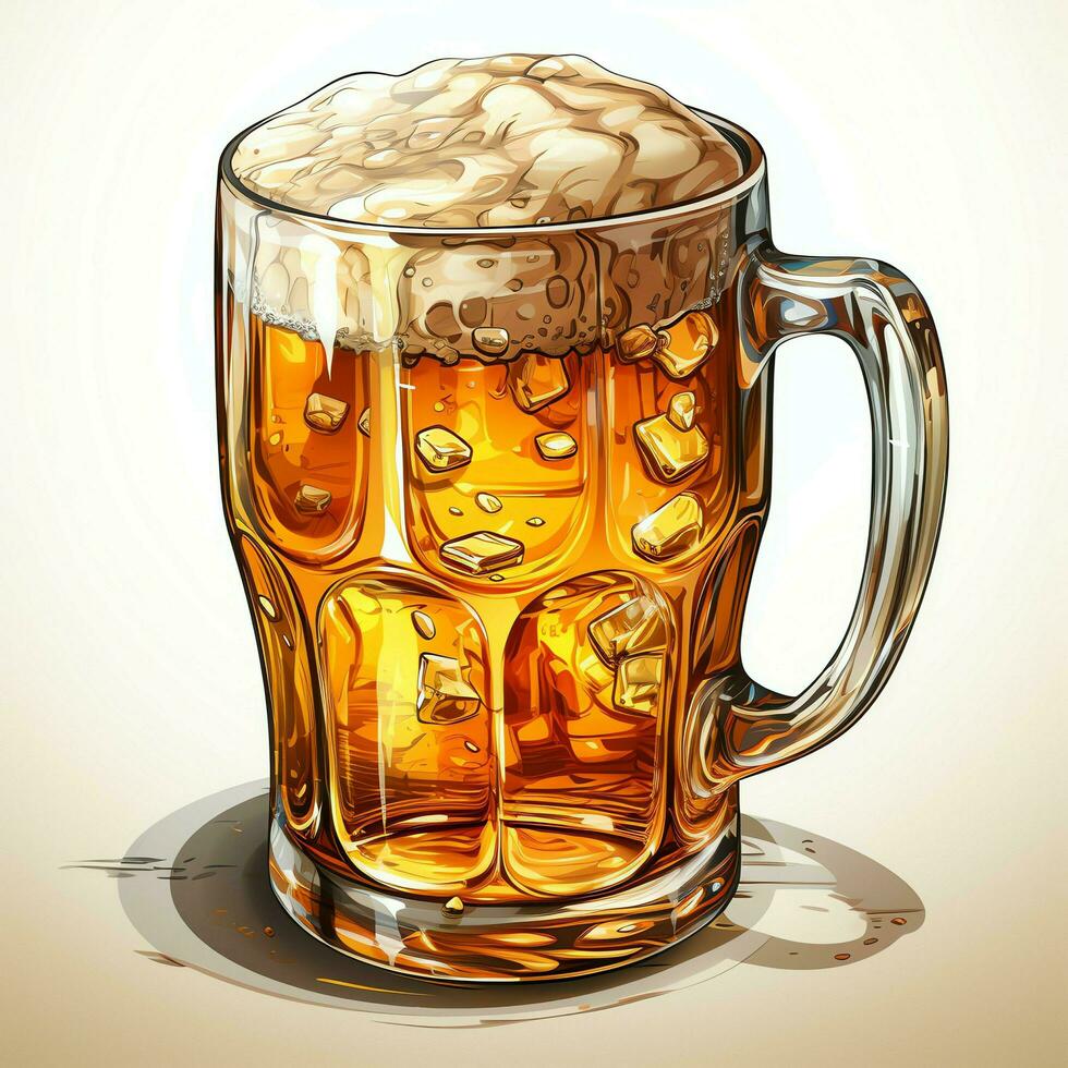 A glass of cold fresh beer with cap of foam. Splash of foam with tasty american beer. Beer day concept by AI Generated photo