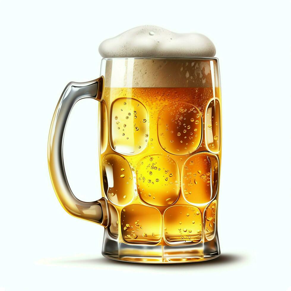 A glass of cold fresh beer with cap of foam. Splash of foam with tasty american beer. Beer day concept by AI Generated photo