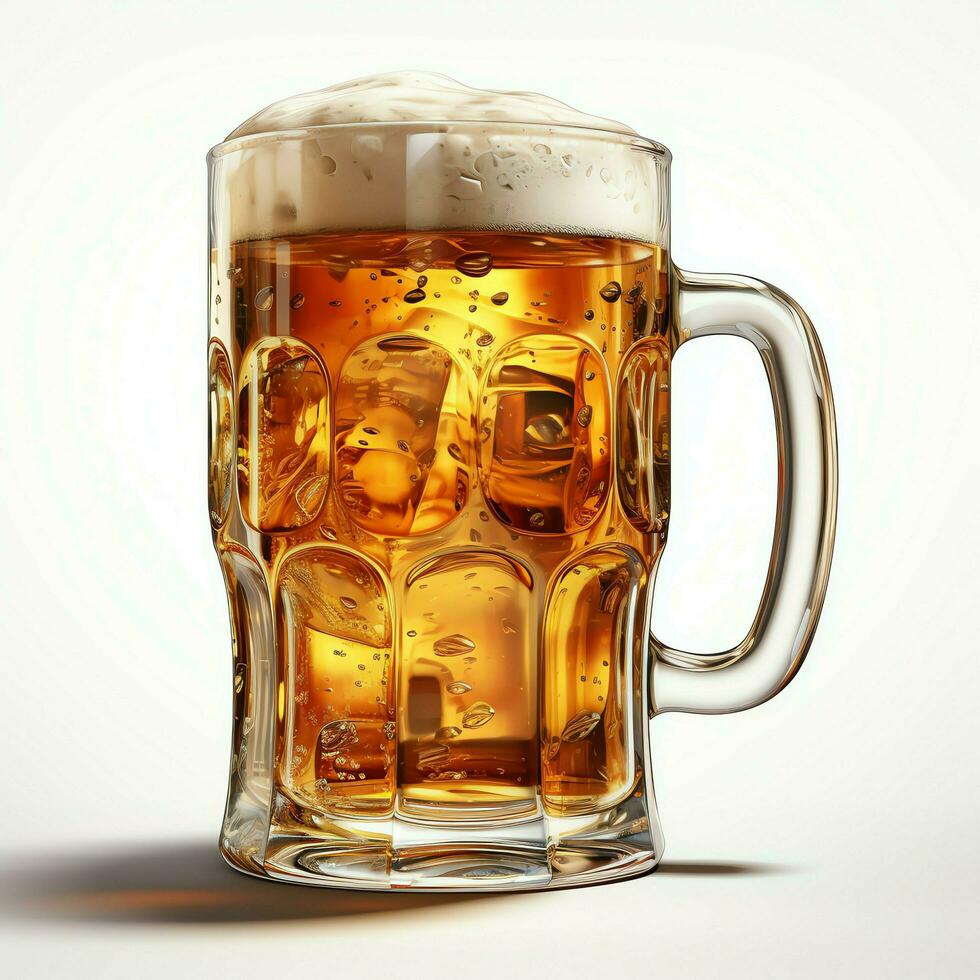 A glass of cold fresh beer with cap of foam. Splash of foam with tasty american beer. Beer day concept by AI Generated photo