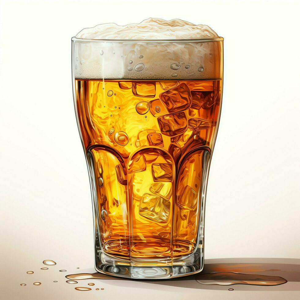 A glass of cold fresh beer with cap of foam. Splash of foam with tasty american beer. Beer day concept by AI Generated photo