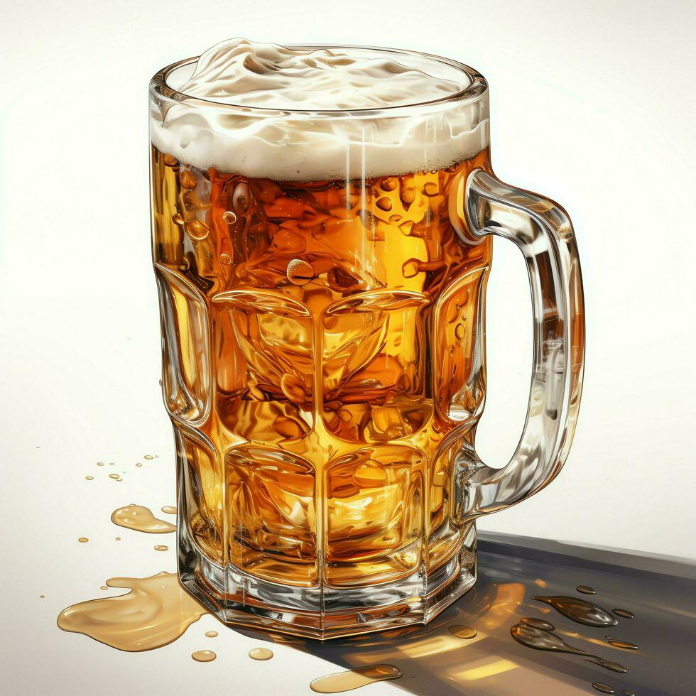 A glass of cold fresh beer with cap of foam. Splash of foam with tasty american beer. Beer day concept by AI Generated photo