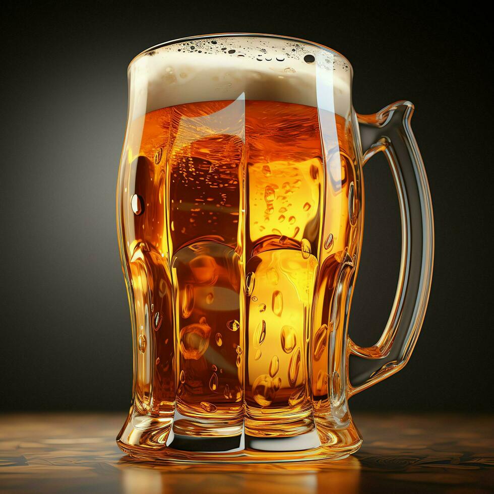 A glass of cold fresh beer with cap of foam. Splash of foam with tasty american beer. Beer day concept by AI Generated photo