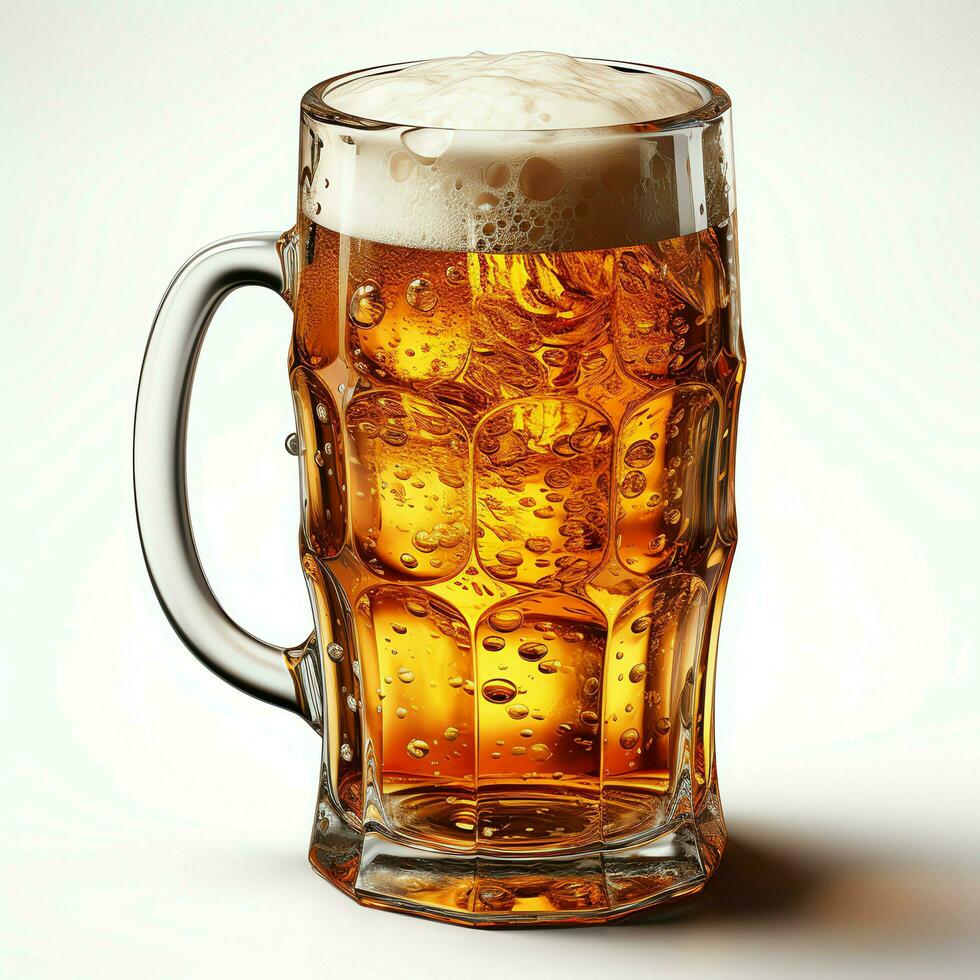 A glass of cold fresh beer with cap of foam. Splash of foam with tasty american beer. Beer day concept by AI Generated photo