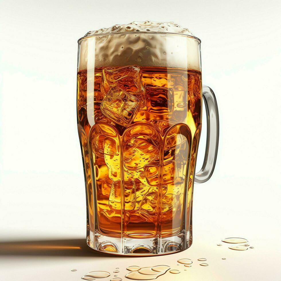 A glass of cold fresh beer with cap of foam. Splash of foam with tasty american beer. Beer day concept by AI Generated photo