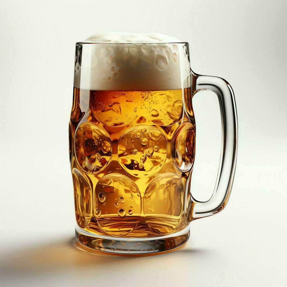 A glass of cold fresh beer with cap of foam. Splash of foam with tasty american beer. Beer day concept by AI Generated photo