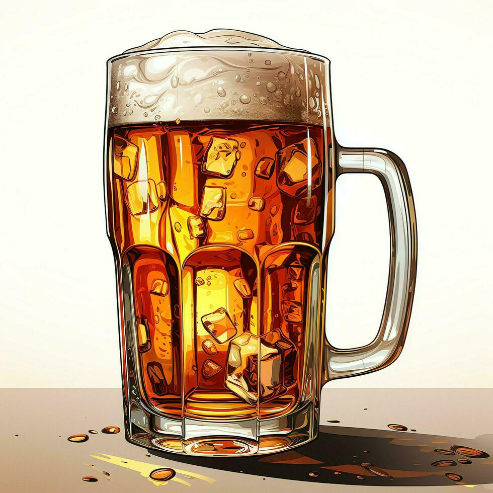 A glass of cold fresh beer with cap of foam. Splash of foam with tasty american beer. Beer day concept by AI Generated photo