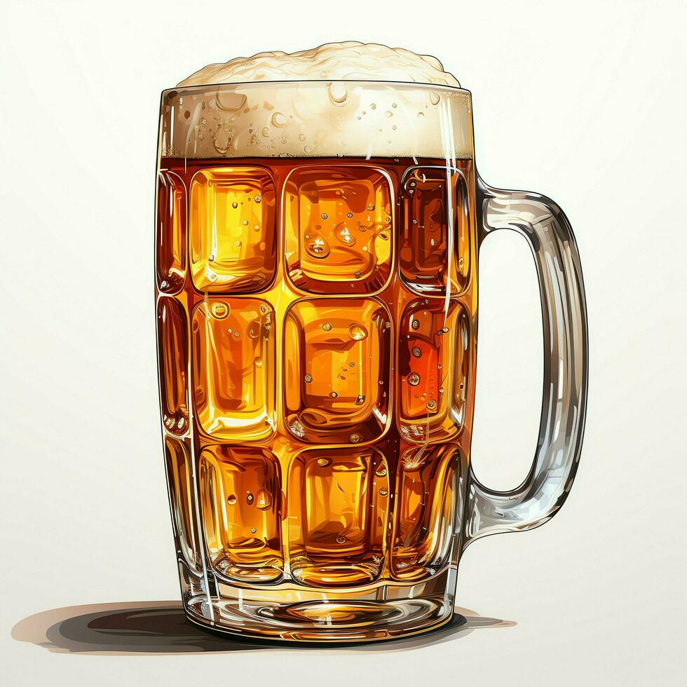 A glass of cold fresh beer with cap of foam. Splash of foam with tasty american beer. Beer day concept by AI Generated photo