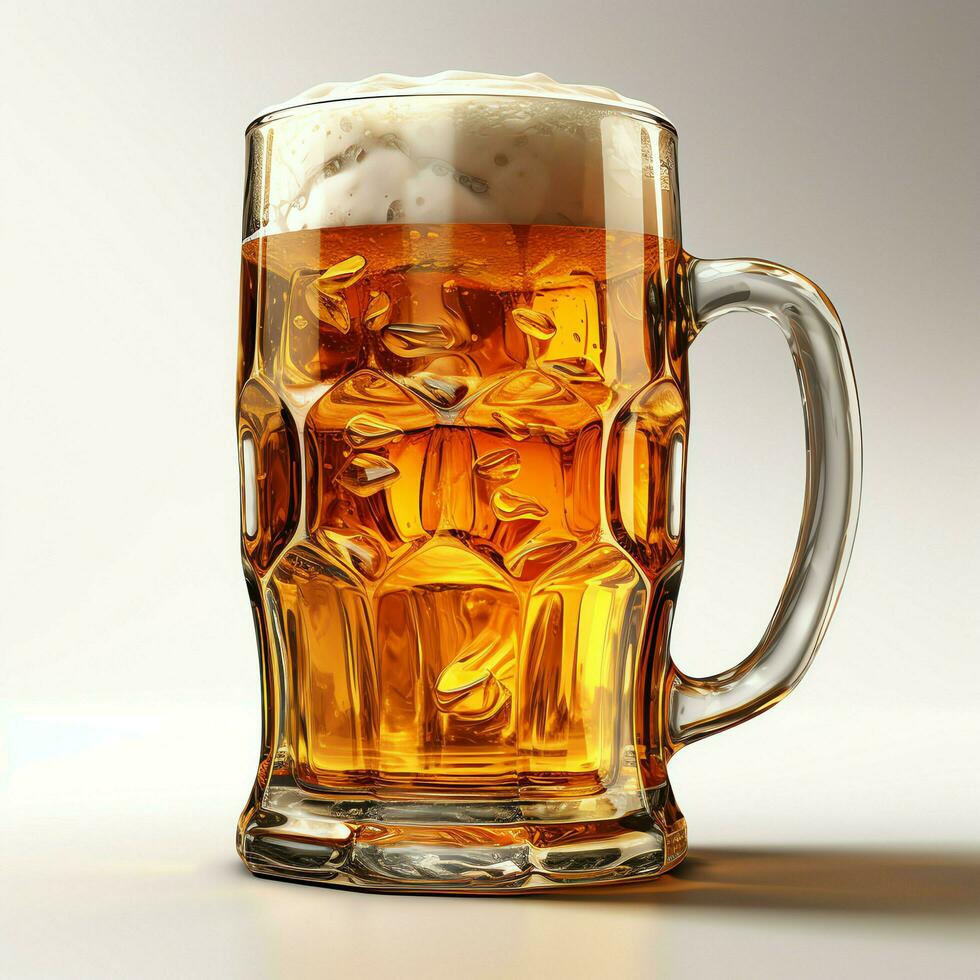 A glass of cold fresh beer with cap of foam. Splash of foam with tasty american beer. Beer day concept by AI Generated photo