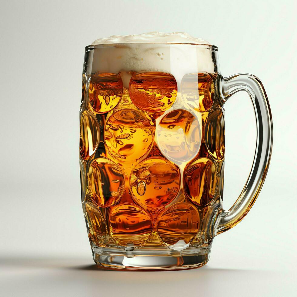 A glass of cold fresh beer with cap of foam. Splash of foam with tasty american beer. Beer day concept by AI Generated photo