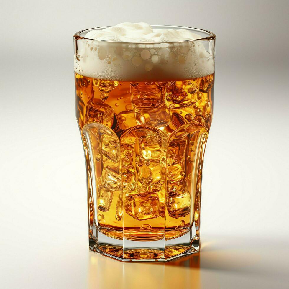 A glass of cold fresh beer with cap of foam. Splash of foam with tasty american beer. Beer day concept by AI Generated photo