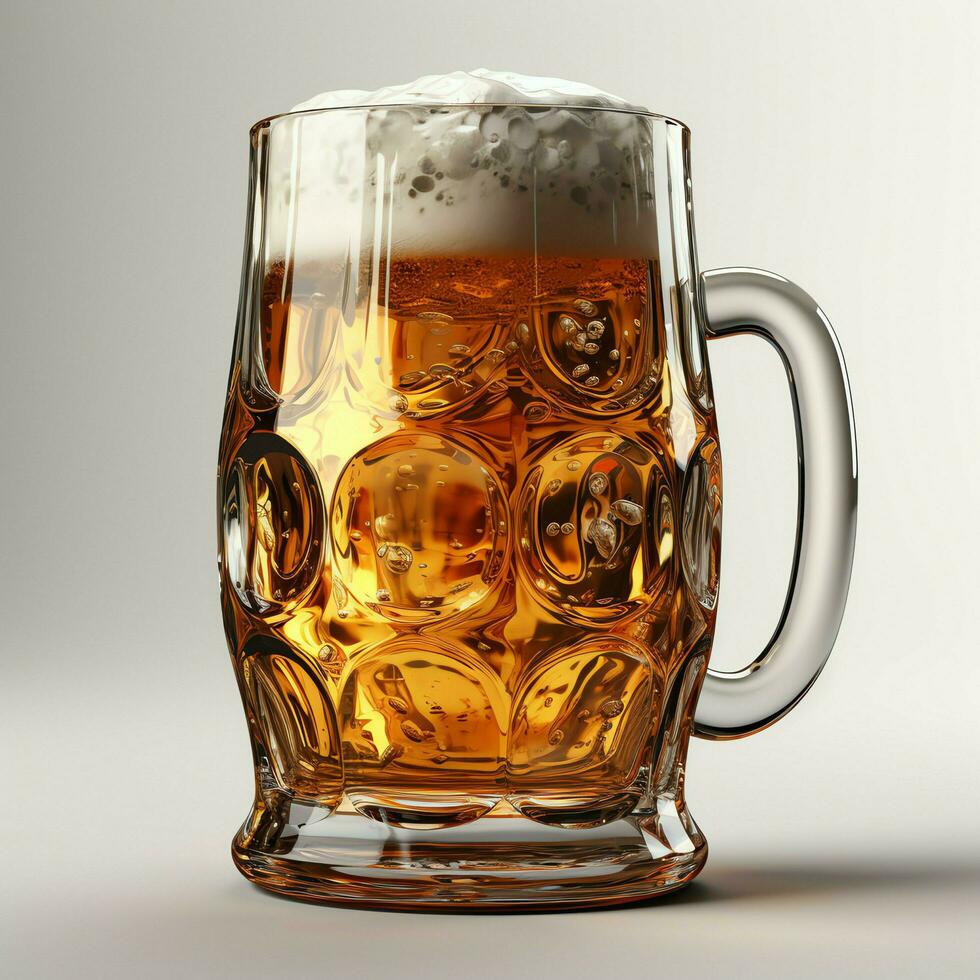 A glass of cold fresh beer with cap of foam. Splash of foam with tasty american beer. Beer day concept by AI Generated photo