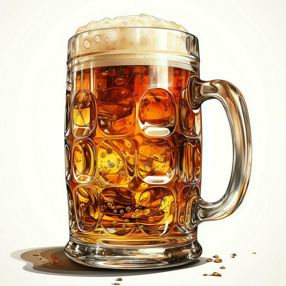 A glass of cold fresh beer with cap of foam. Splash of foam with tasty american beer. Beer day concept by AI Generated photo