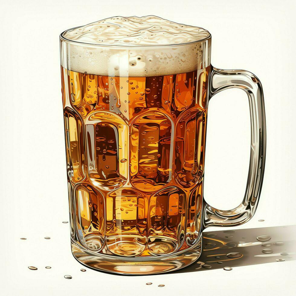 A glass of cold fresh beer with cap of foam. Splash of foam with tasty american beer. Beer day concept by AI Generated photo