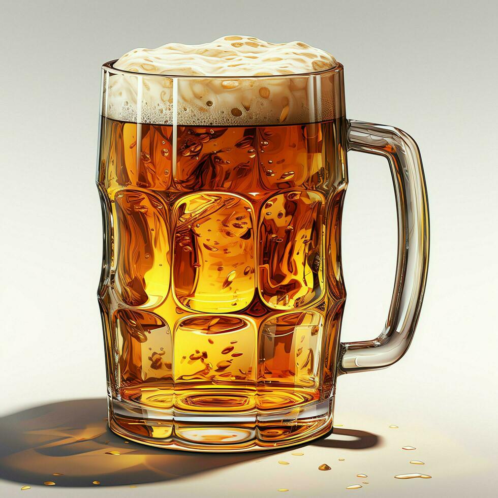 A glass of cold fresh beer with cap of foam. Splash of foam with tasty american beer. Beer day concept by AI Generated photo