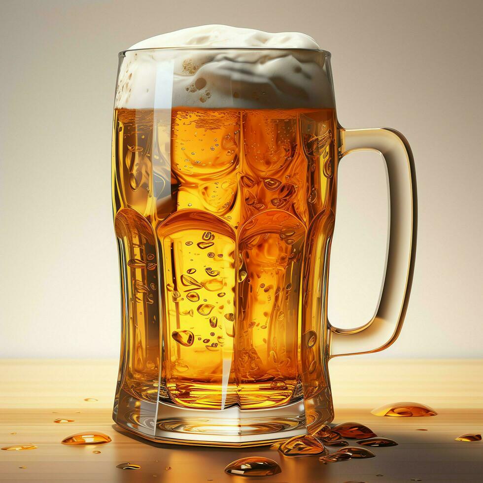 A glass of cold fresh beer with cap of foam. Splash of foam with tasty american beer. Beer day concept by AI Generated photo