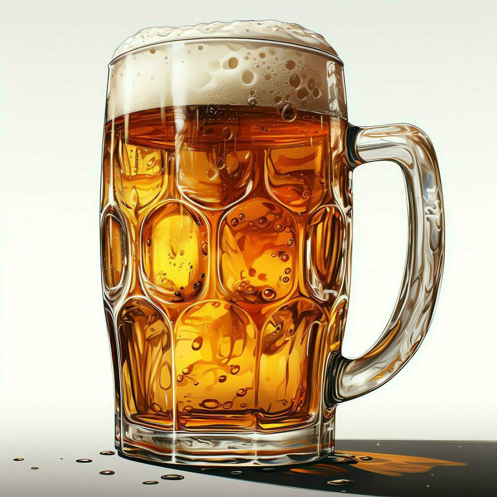 A glass of cold fresh beer with cap of foam. Splash of foam with tasty american beer. Beer day concept by AI Generated photo