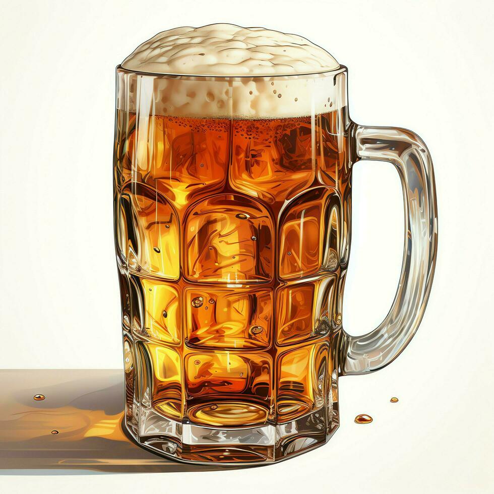 A glass of cold fresh beer with cap of foam. Splash of foam with tasty american beer. Beer day concept by AI Generated photo