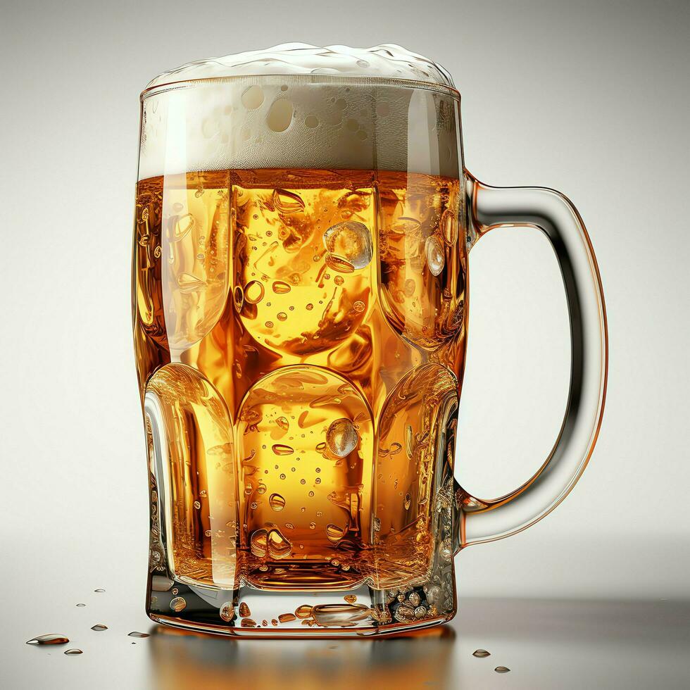 A glass of cold fresh beer with cap of foam. Splash of foam with tasty american beer. Beer day concept by AI Generated photo