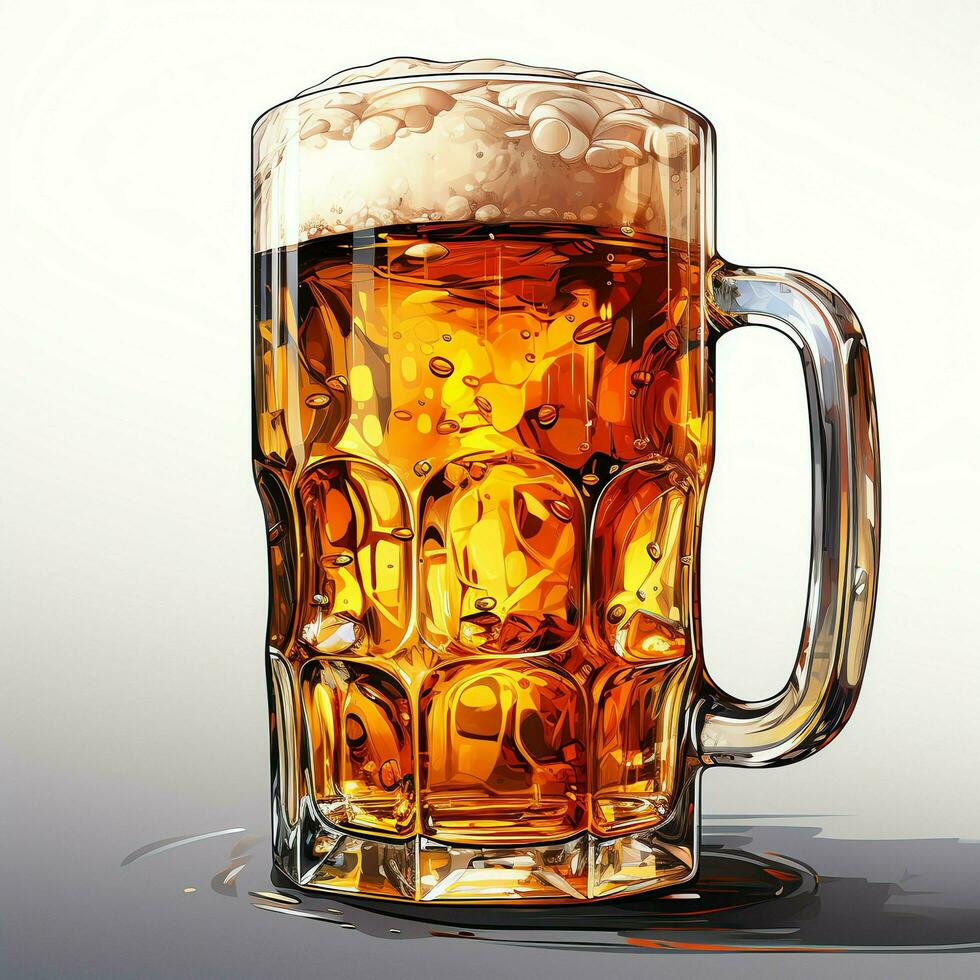 A glass of cold fresh beer with cap of foam. Splash of foam with tasty american beer. Beer day concept by AI Generated photo