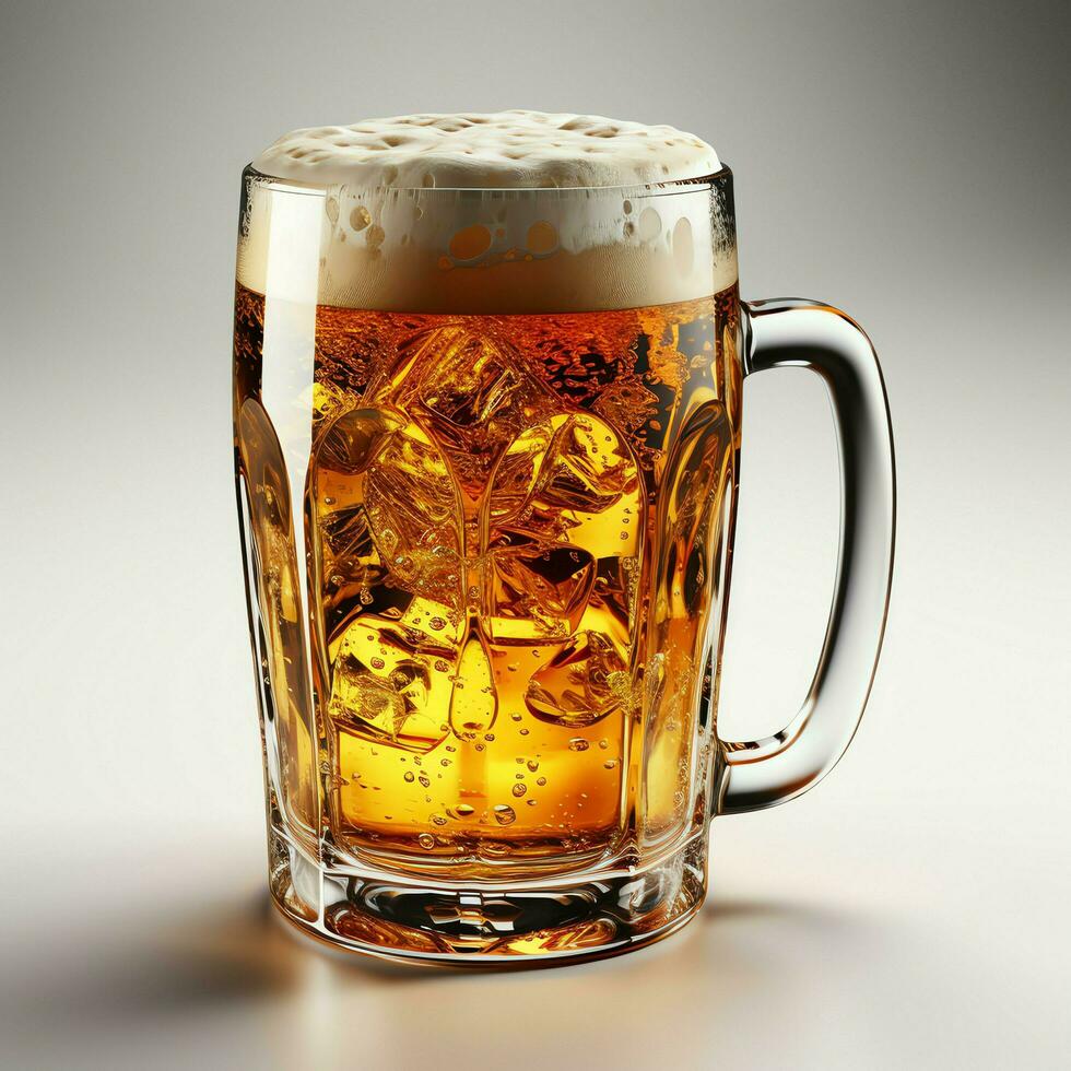 A glass of cold fresh beer with cap of foam. Splash of foam with tasty american beer. Beer day concept by AI Generated photo