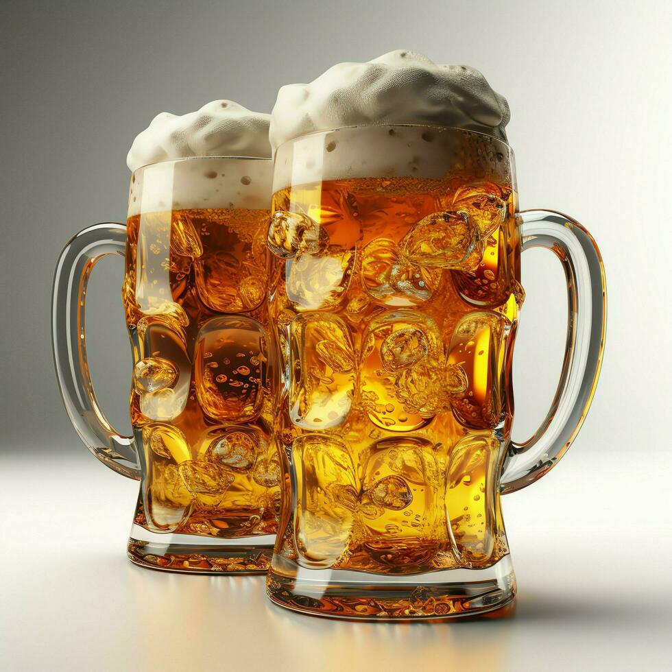 A glass of cold fresh beer with cap of foam. Splash of foam with tasty american beer. Beer day concept by AI Generated photo