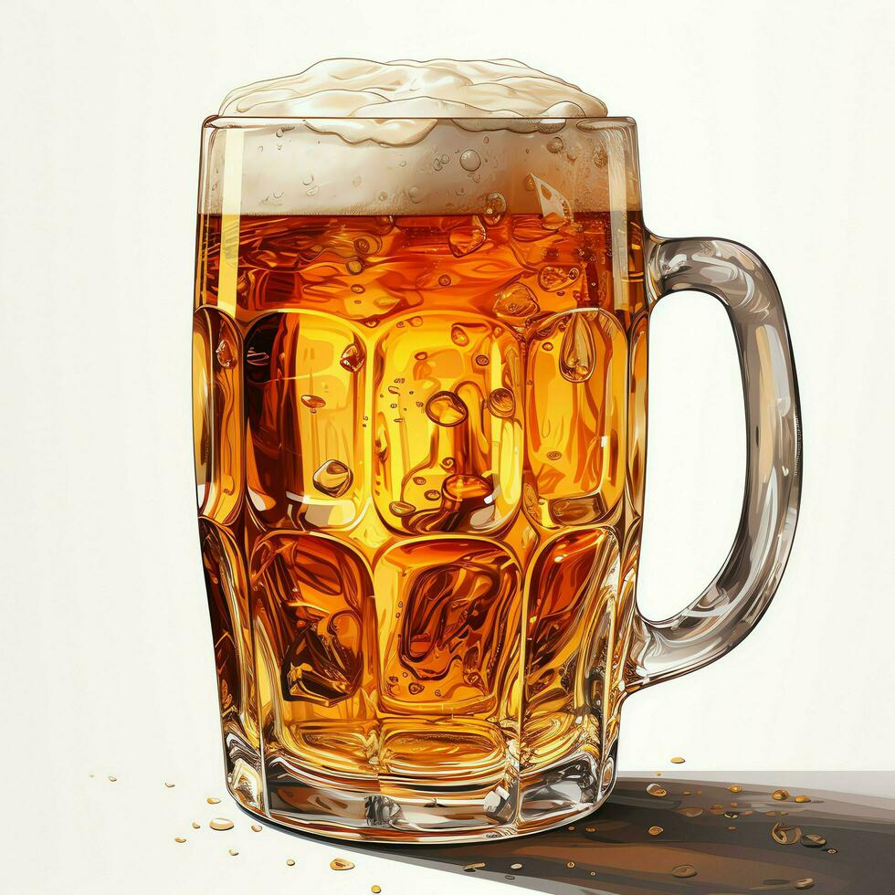 A glass of cold fresh beer with cap of foam. Splash of foam with tasty american beer. Beer day concept by AI Generated photo