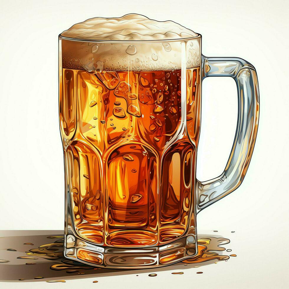 A glass of cold fresh beer with cap of foam. Splash of foam with tasty american beer. Beer day concept by AI Generated photo