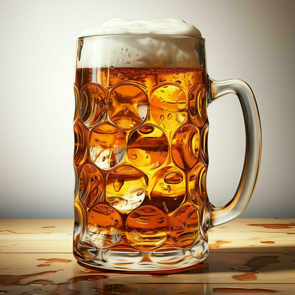 A glass of cold fresh beer with cap of foam. Splash of foam with tasty american beer. Beer day concept by AI Generated photo