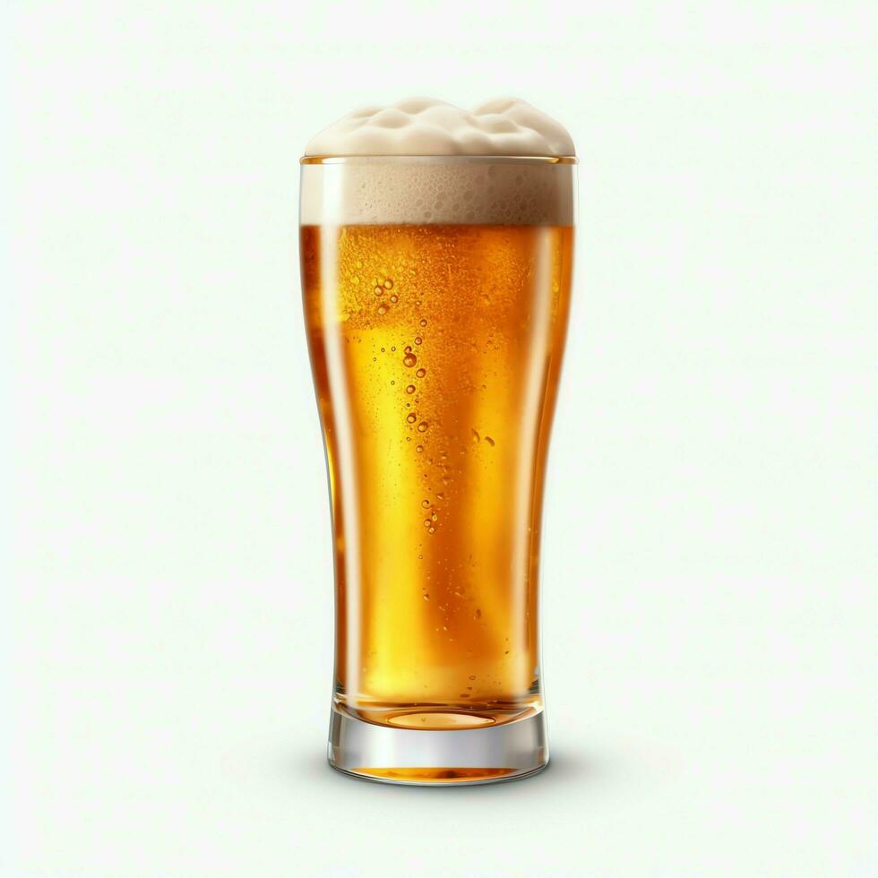 A glass of cold fresh beer with cap of foam. Splash of foam with tasty american beer. Beer day concept by AI Generated photo