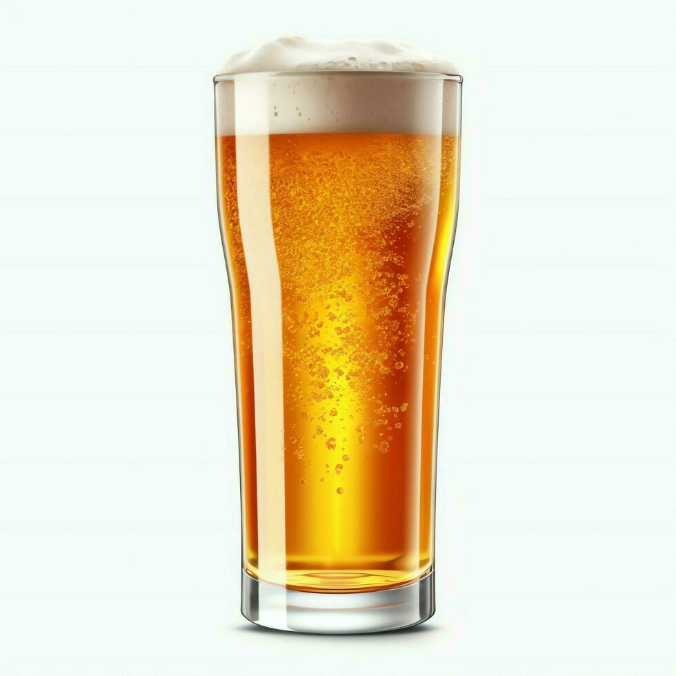 A glass of cold fresh beer with cap of foam. Splash of foam with tasty american beer. Beer day concept by AI Generated photo