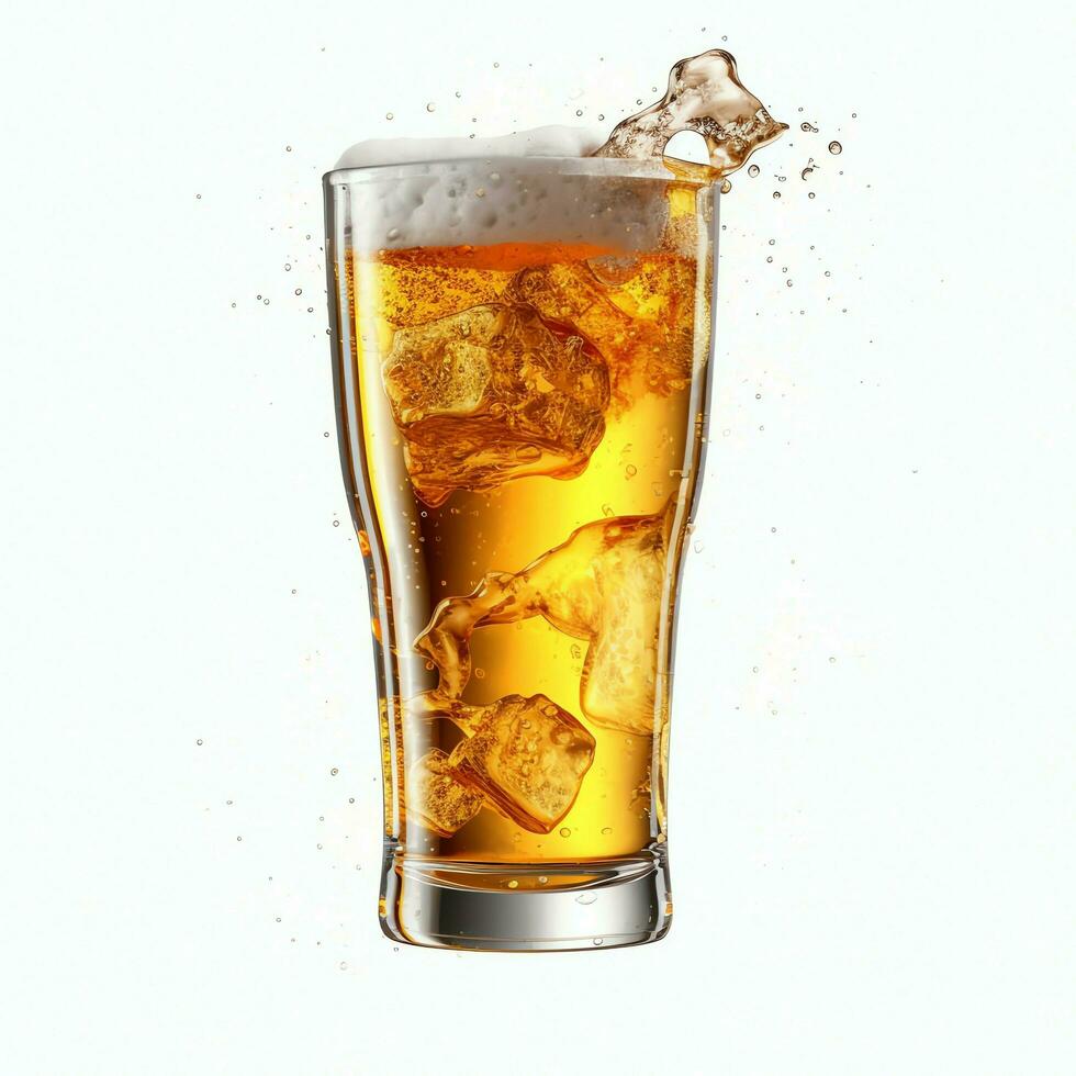 A glass of cold fresh beer with cap of foam. Splash of foam with tasty american beer. Beer day concept by AI Generated photo