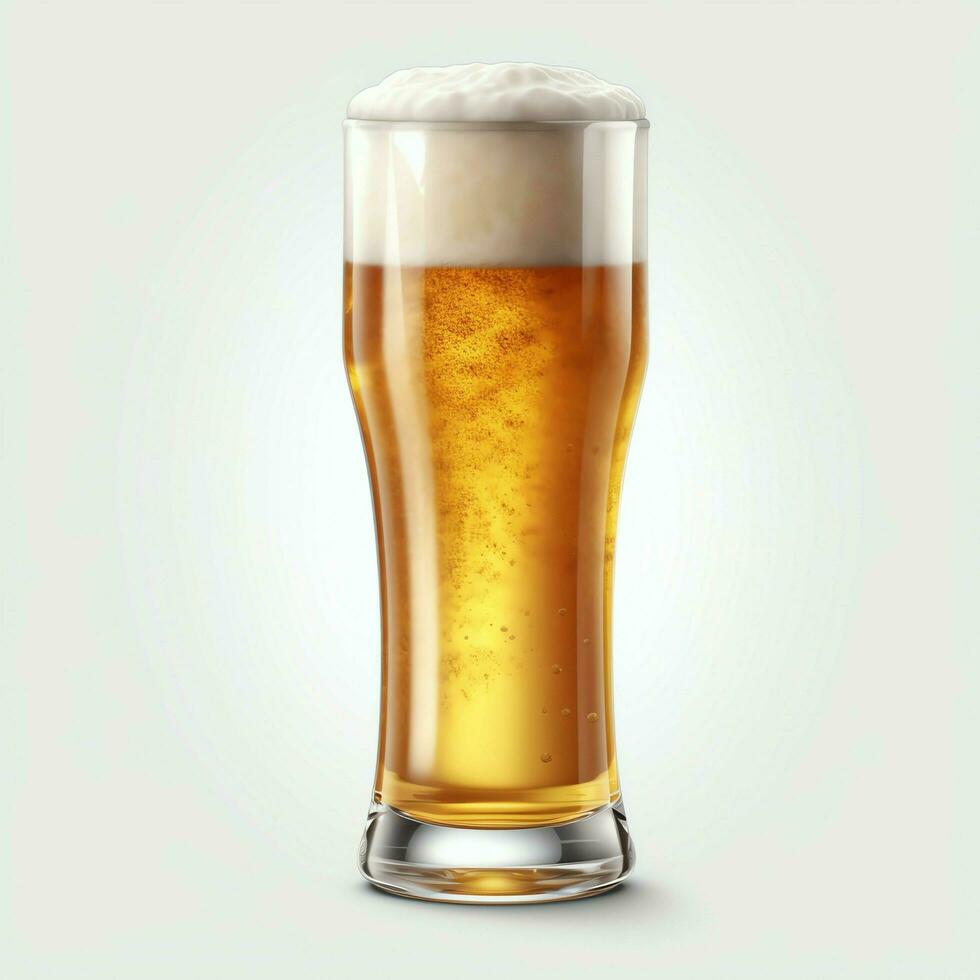 A glass of cold fresh beer with cap of foam. Splash of foam with tasty american beer. Beer day concept by AI Generated photo