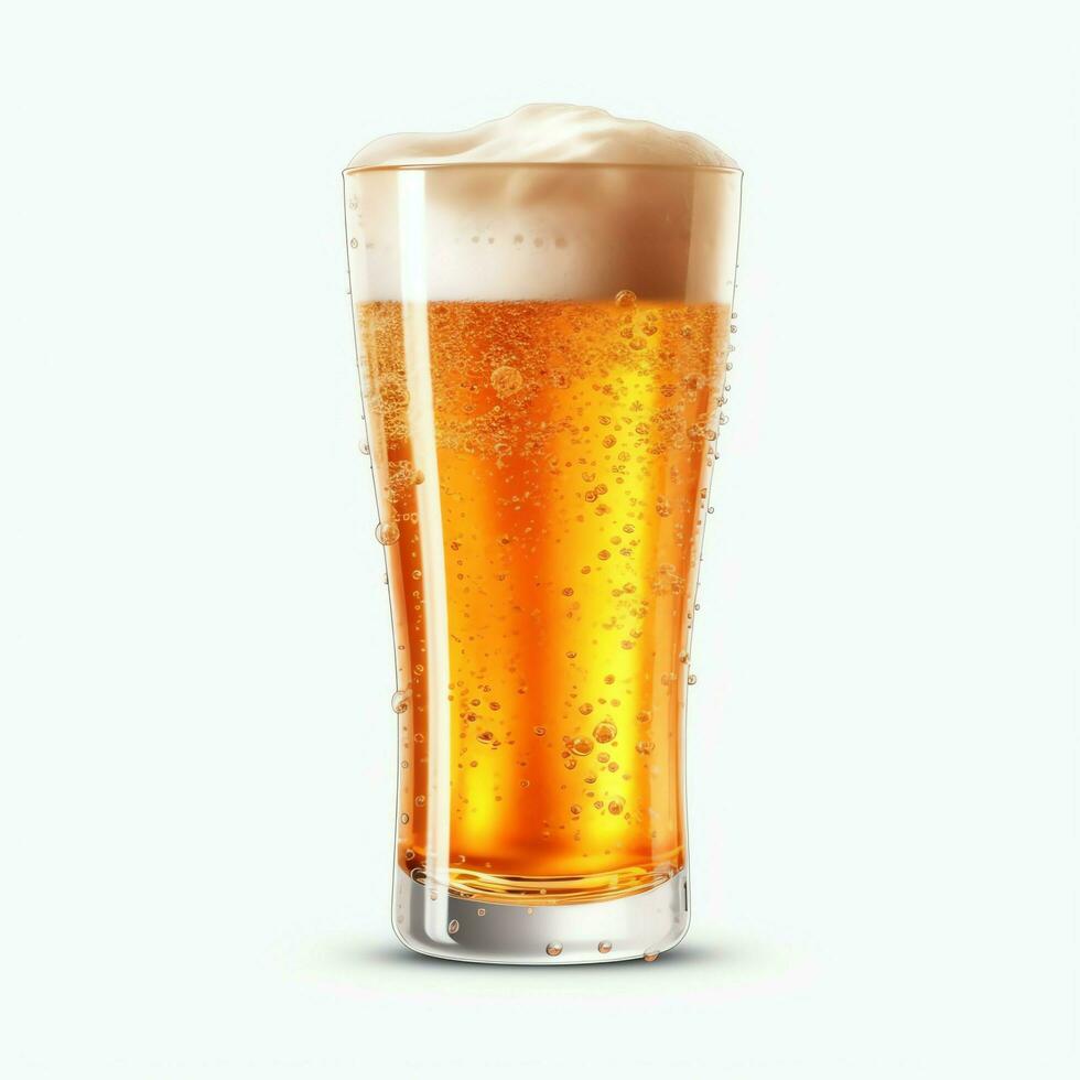 A glass of cold fresh beer with cap of foam. Splash of foam with tasty american beer. Beer day concept by AI Generated photo