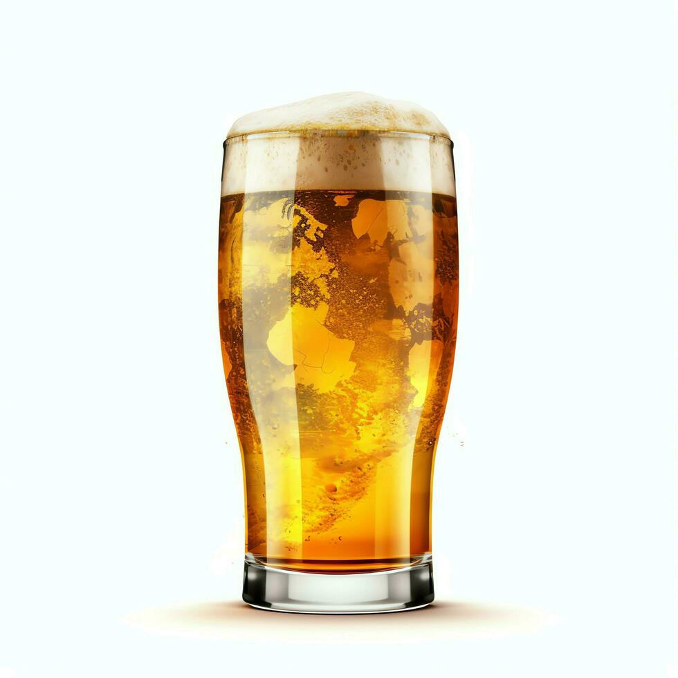 A glass of cold fresh beer with cap of foam. Splash of foam with tasty american beer. Beer day concept by AI Generated photo
