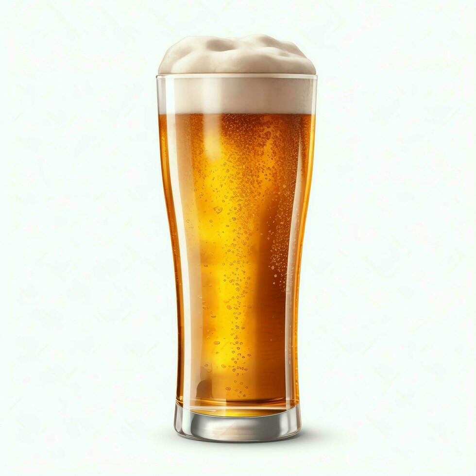 A glass of cold fresh beer with cap of foam. Splash of foam with tasty american beer. Beer day concept by AI Generated photo