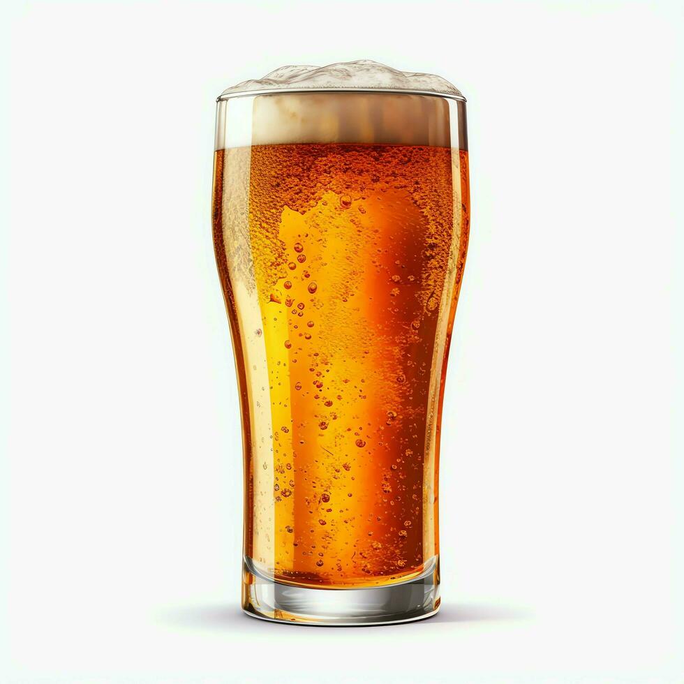 A glass of cold fresh beer with cap of foam. Splash of foam with tasty american beer. Beer day concept by AI Generated photo