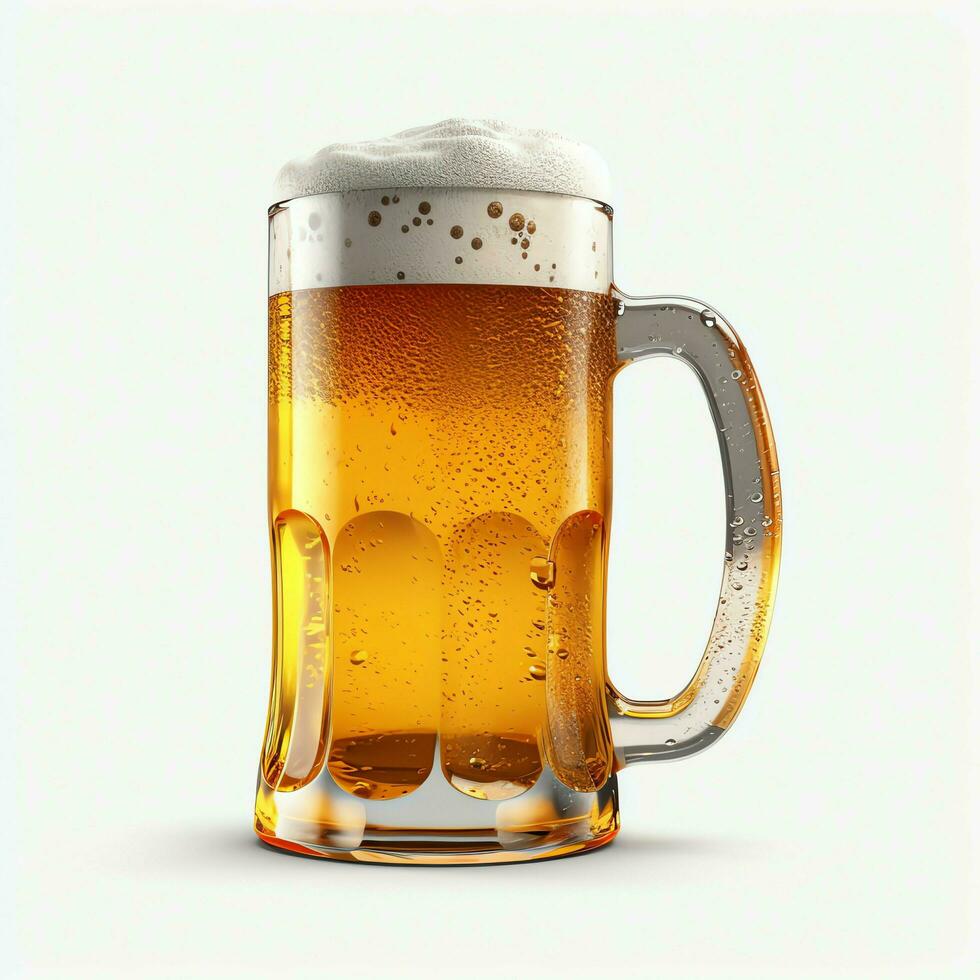 A glass of cold fresh beer with cap of foam. Splash of foam with tasty american beer. Beer day concept by AI Generated photo