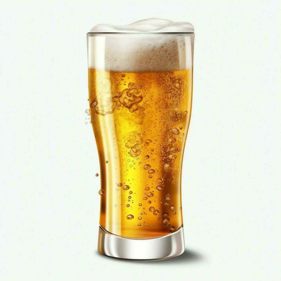 A glass of cold fresh beer with cap of foam. Splash of foam with tasty american beer. Beer day concept by AI Generated photo