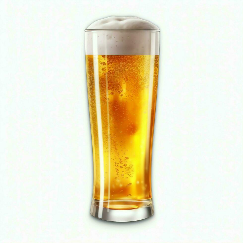 A glass of cold fresh beer with cap of foam. Splash of foam with tasty american beer. Beer day concept by AI Generated photo