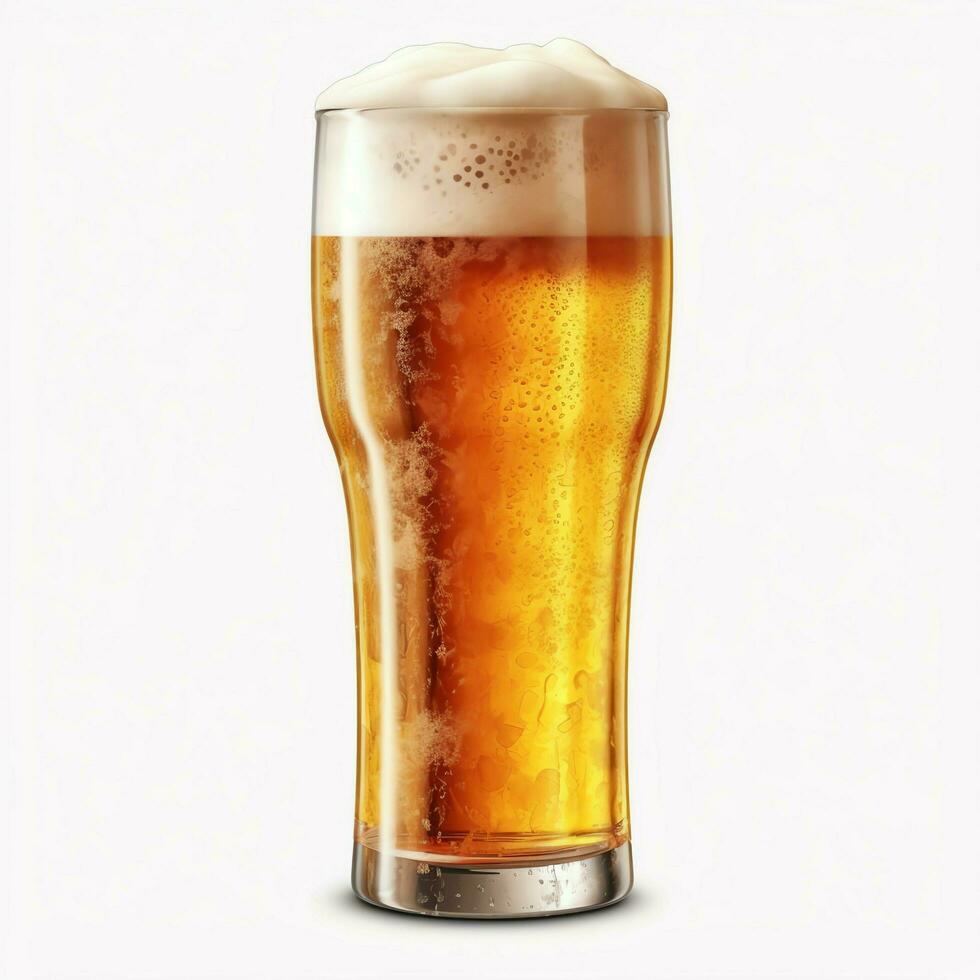 A glass of cold fresh beer with cap of foam. Splash of foam with tasty american beer. Beer day concept by AI Generated photo