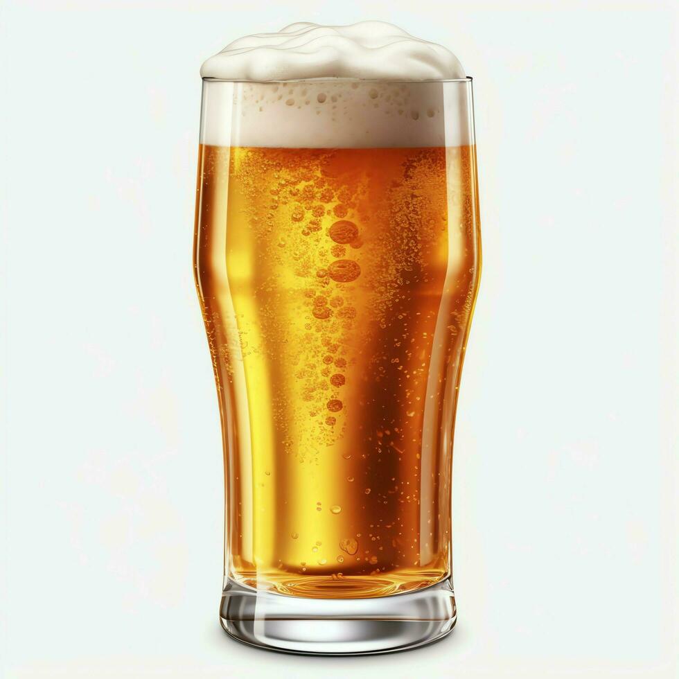 A glass of cold fresh beer with cap of foam. Splash of foam with tasty american beer. Beer day concept by AI Generated photo