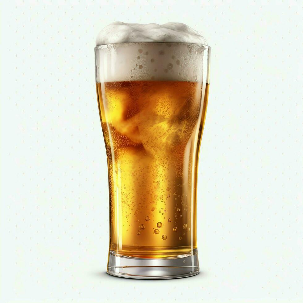 A glass of cold fresh beer with cap of foam. Splash of foam with tasty american beer. Beer day concept by AI Generated photo