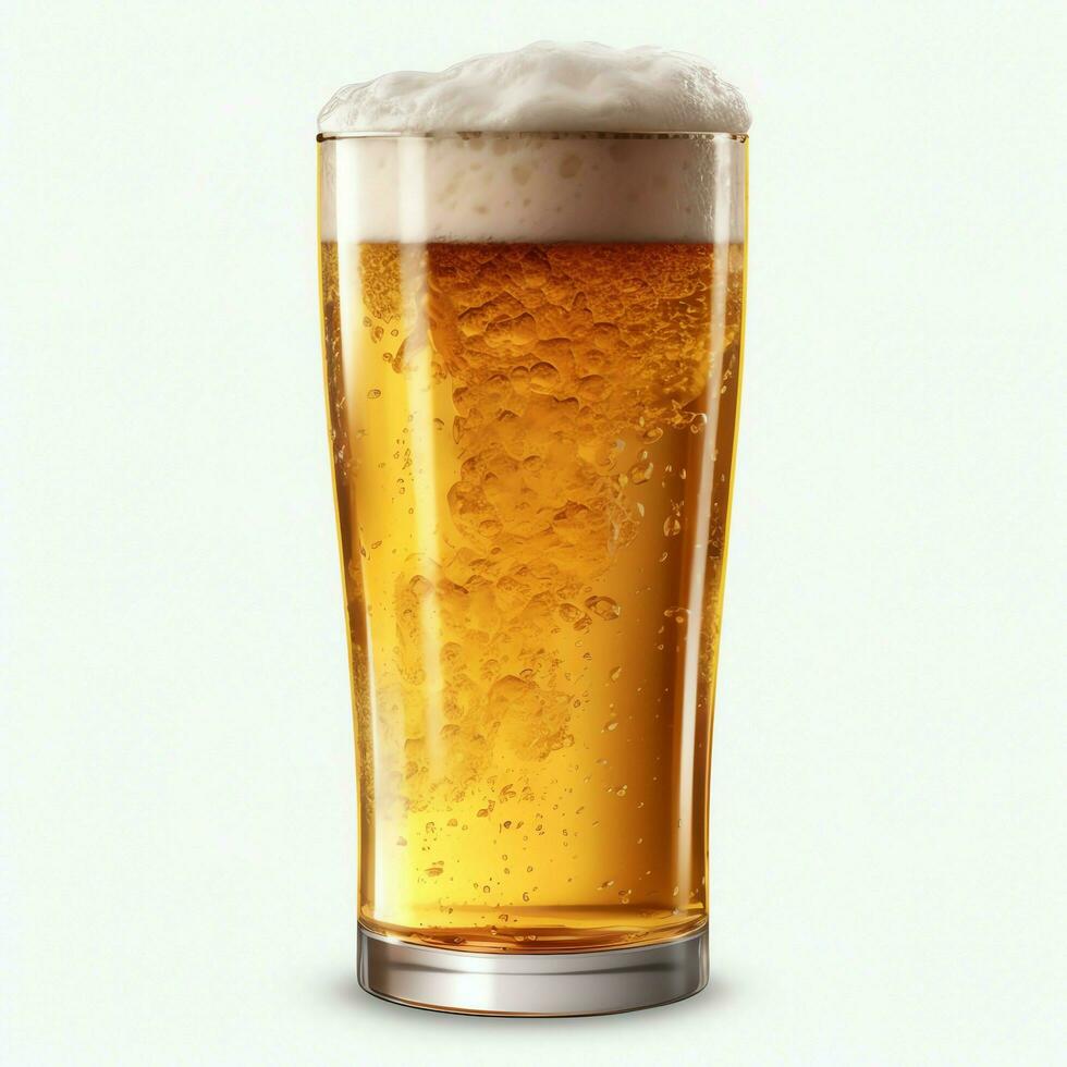 A glass of cold fresh beer with cap of foam. Splash of foam with tasty american beer. Beer day concept by AI Generated photo