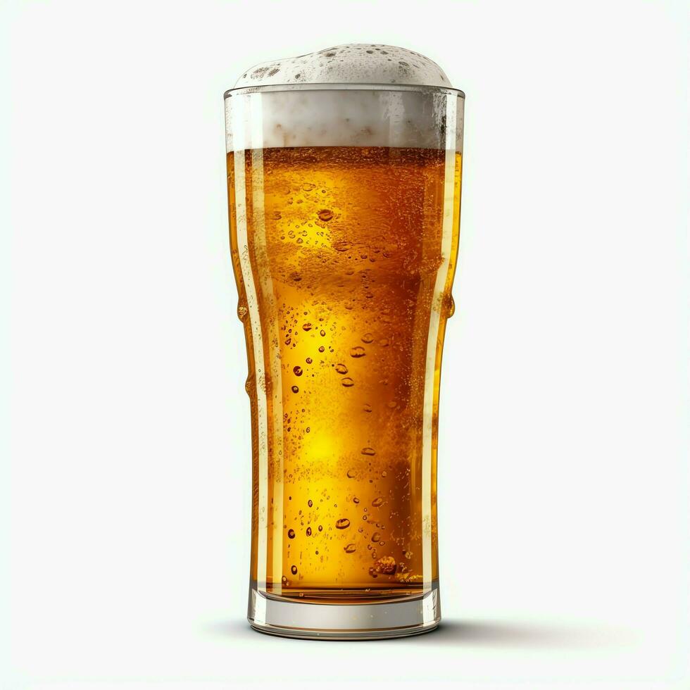 A glass of cold fresh beer with cap of foam. Splash of foam with tasty american beer. Beer day concept by AI Generated photo