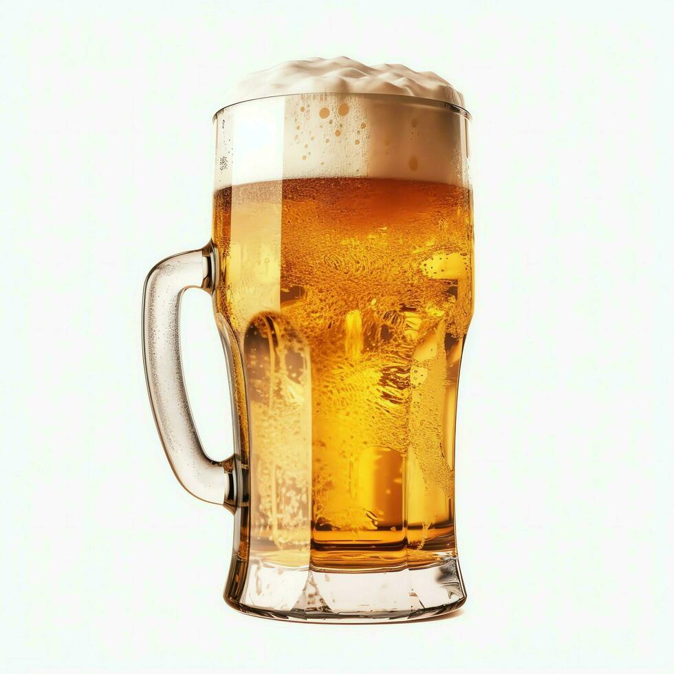 A glass of cold fresh beer with cap of foam. Splash of foam with tasty american beer. Beer day concept by AI Generated photo